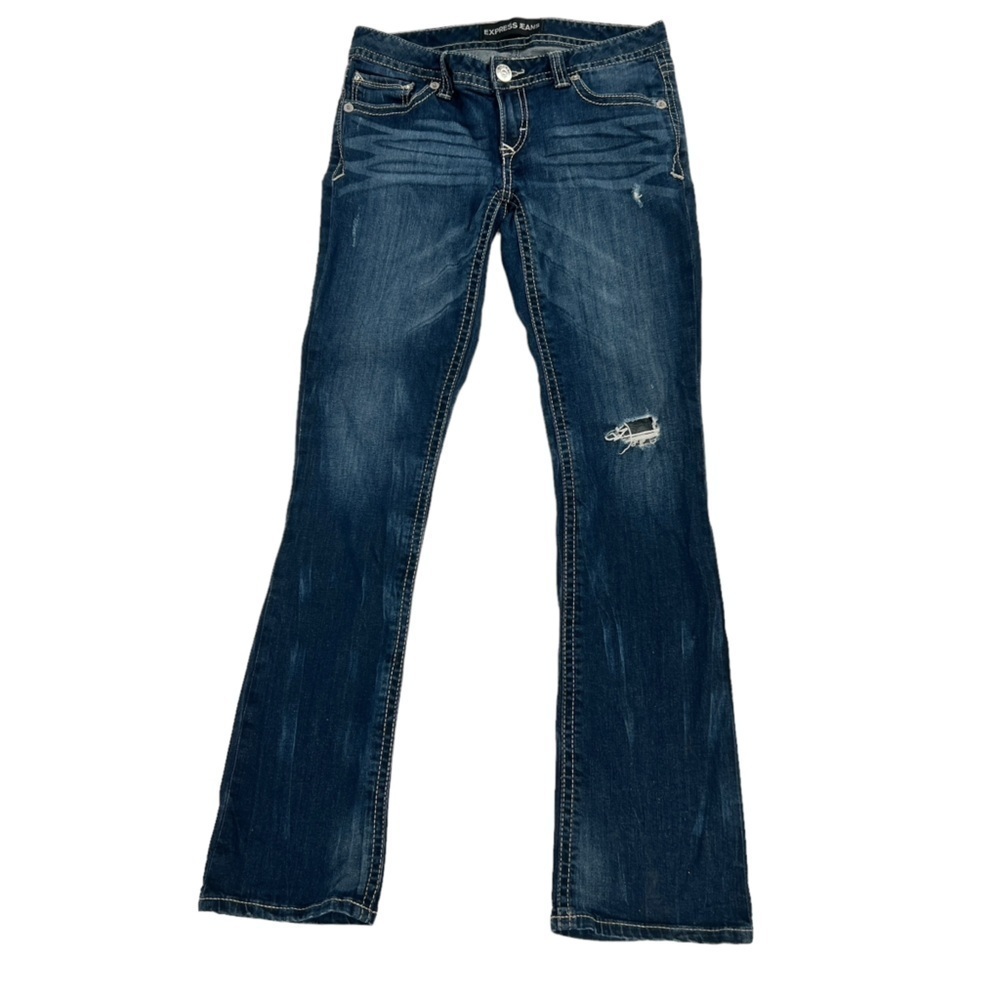 Express Jeans Distressed Barely Boot Zelda Ultra Low Rise Jeans Size 4 Women’s